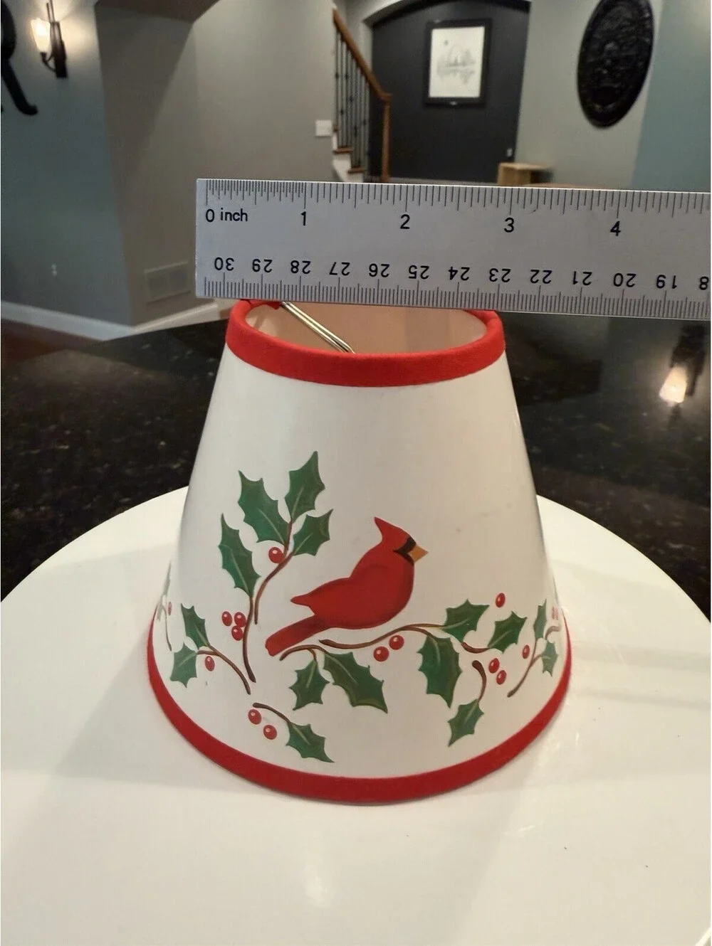 Vtg Christmas Clip On Mini Lamp Shade Cardinal & Holly Berries 4x5”